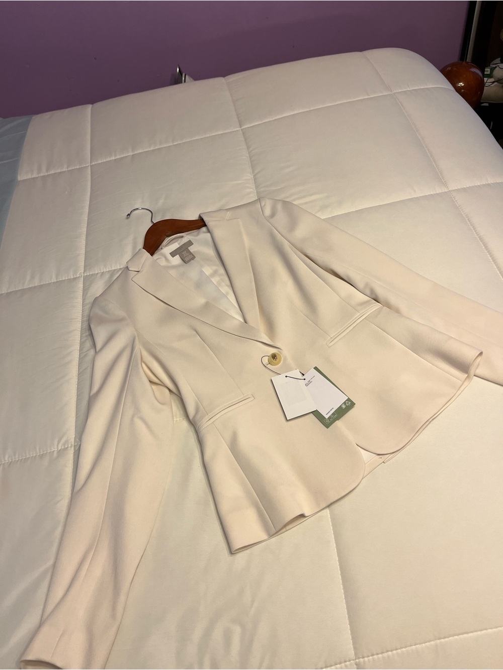 H&M Cream Peplum Blazer - Single-Button Tailored Jacket